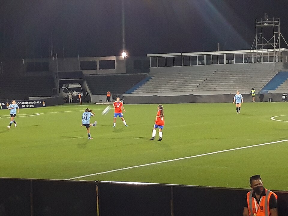 Aficionados siguiendo un partido en pantalla grande con tensión